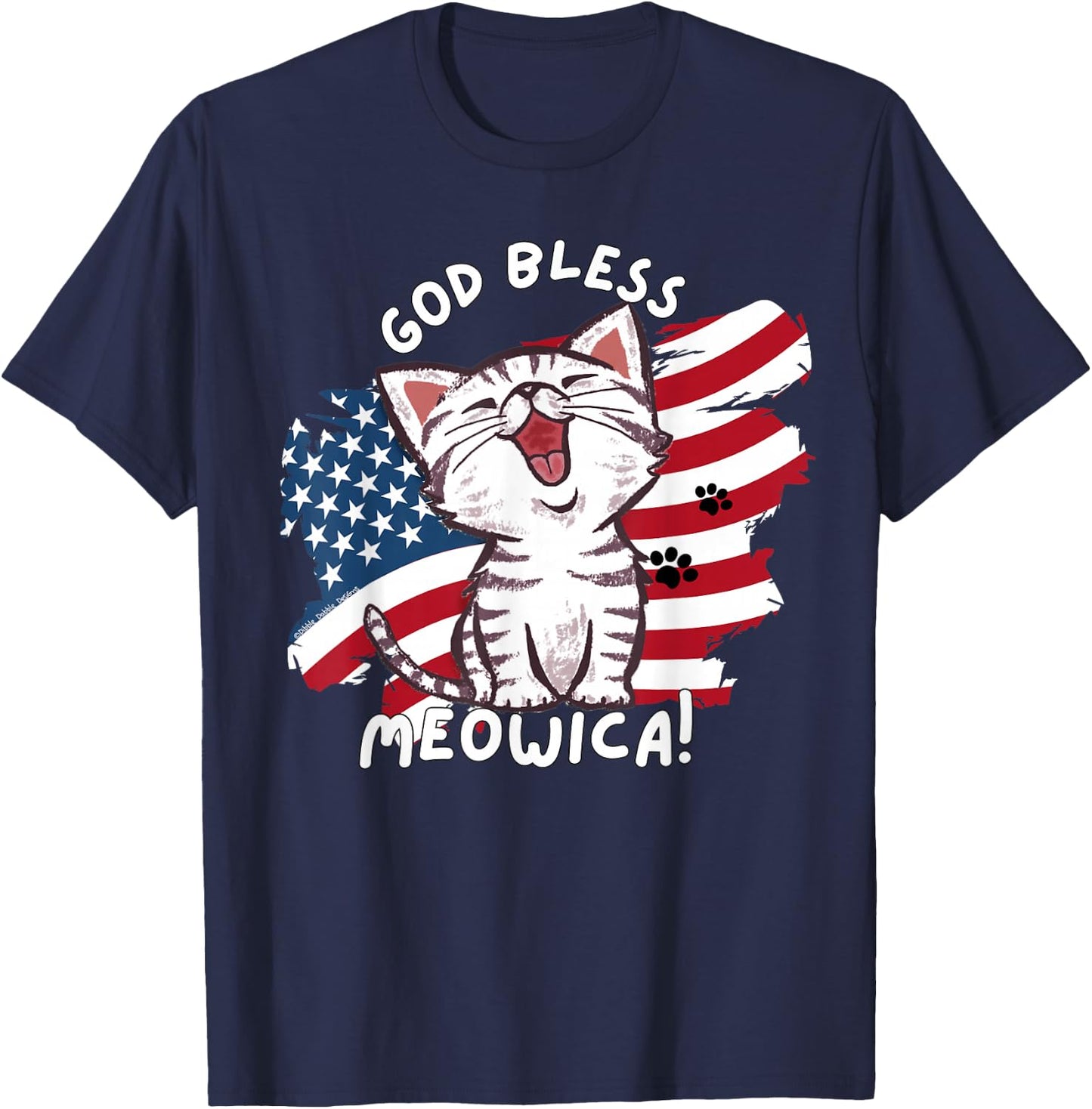 Funny Cat Lovers God Bless Meowica Patriotic 4th of July T-Shirt - T-Shirt | Navy