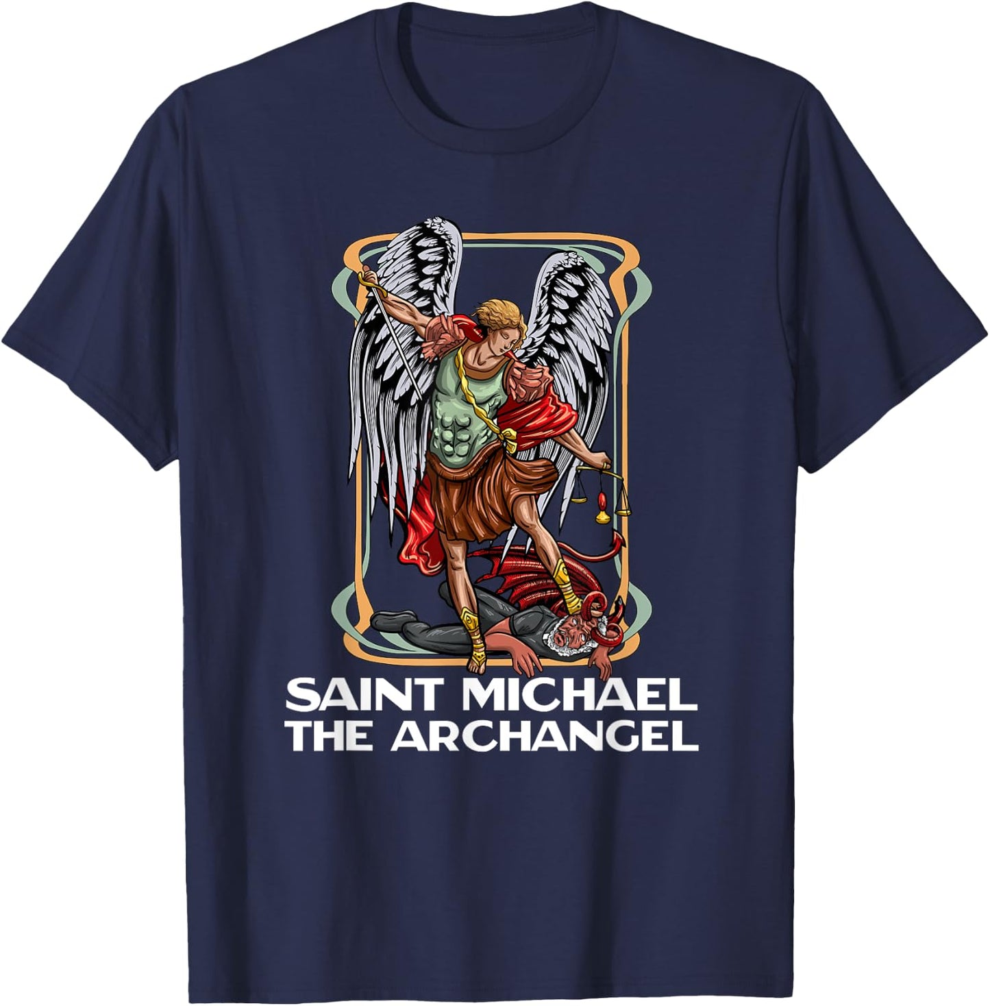 Modern Day Catholic Designs Saint Michael The Archangel Catholic - Black, X-Small, -Adults, Short Sleeve, , Regular Fit, Cotton 50% Polyester 50% T-Shirt - T-Shirt | Navy