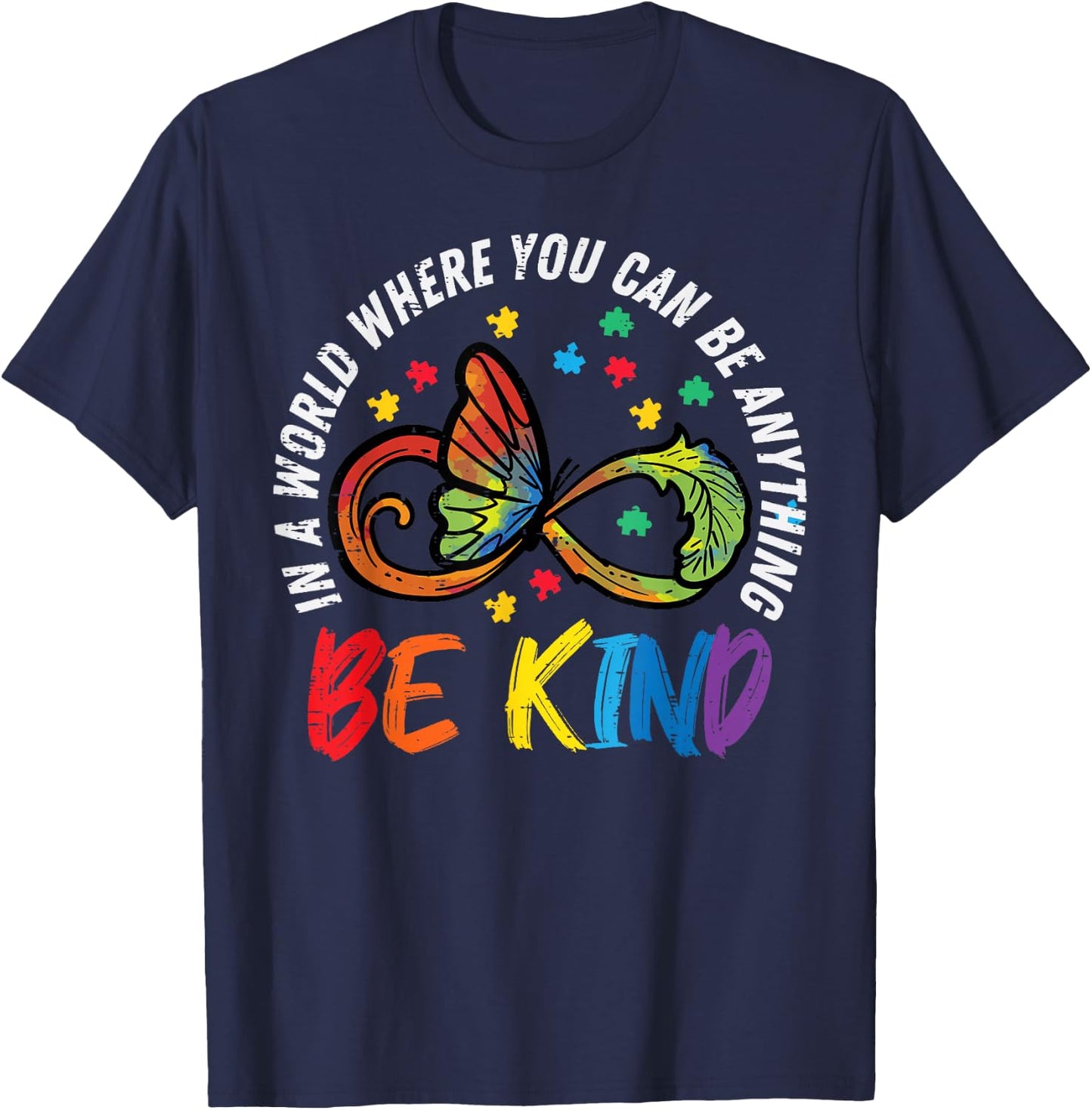 Be Kind Autism Infinity Butterfly Awareness Men Women Kids T-Shirt - T-Shirt | Navy
