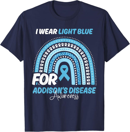 Addison's disease Awareness Month Light Blue Ribbon Rainbow T-Shirt - T-Shirt | Navy