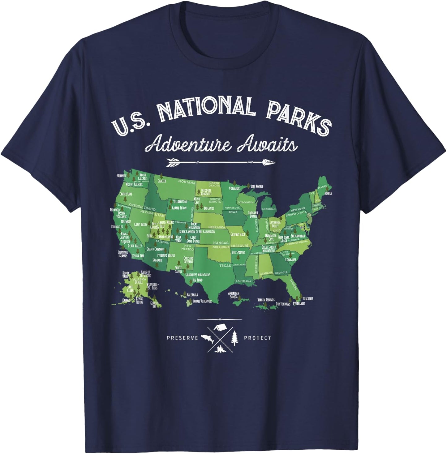 63 National Parks Map US Park Retro Vintage Camping Hiking T-Shirt - T-Shirt | Navy