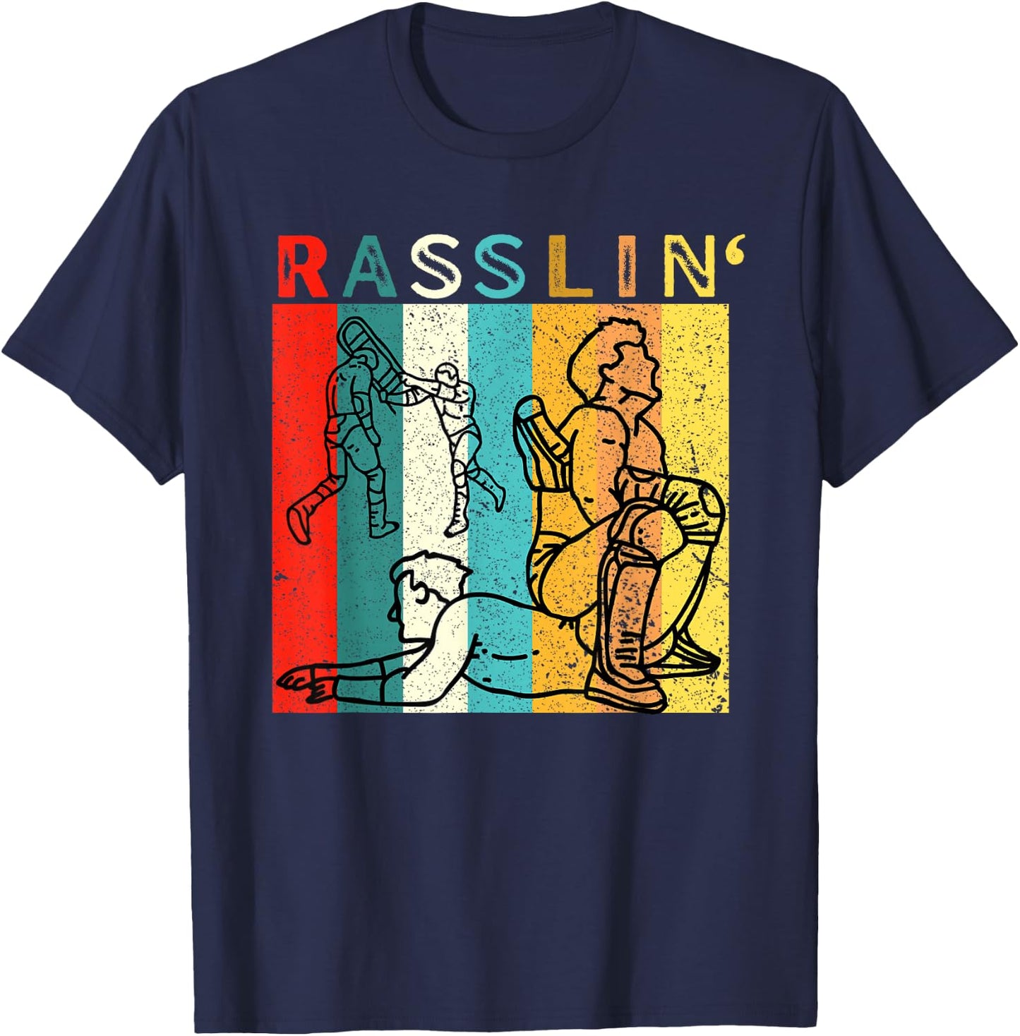 Retro Vintage Rasslin' Pro Wrestling Fan T-Shirt - T-Shirt | Navy