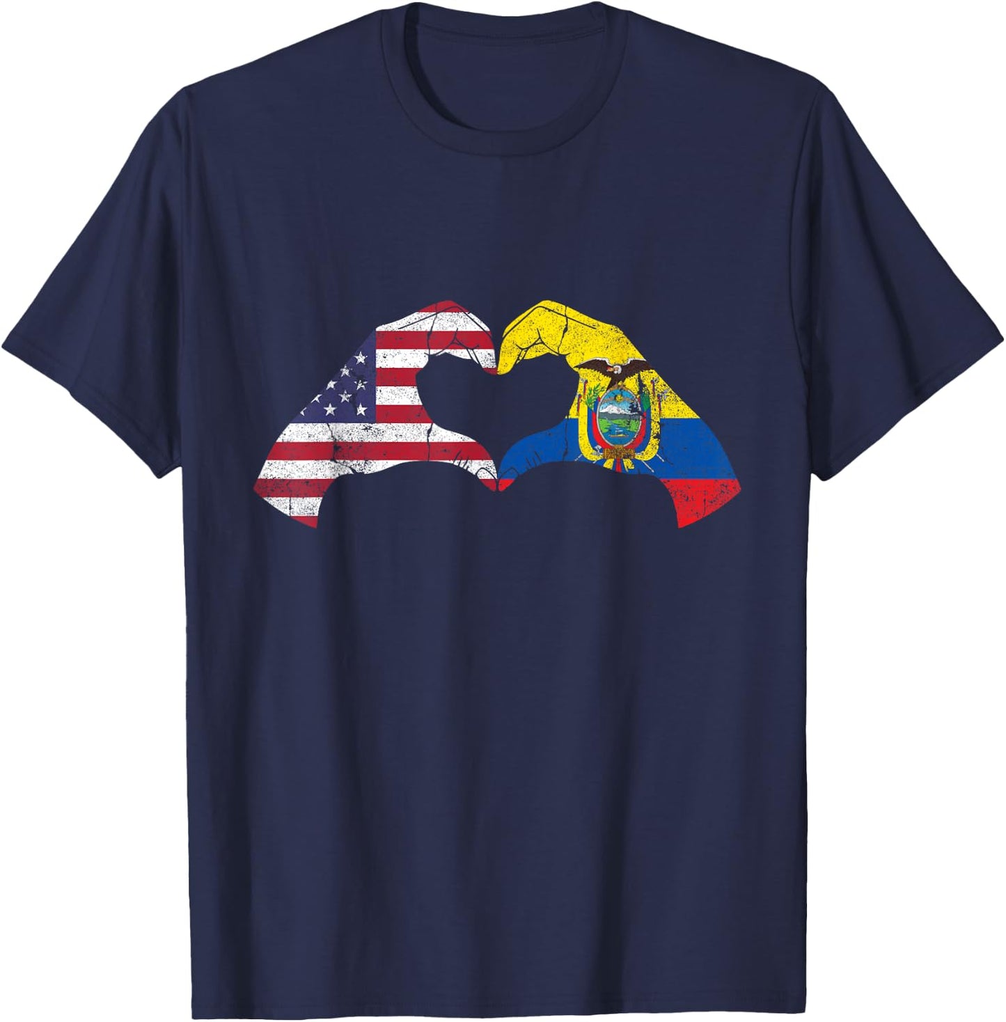 USA Ecuador Hand Flag Heart Ecuadorian Americans Love T-Shirt - T-Shirt | Navy