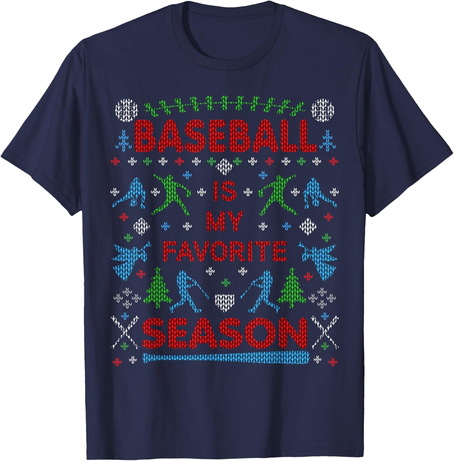 Funny Baseball Season Ugly Christmas Sweater Party Original T-Shirt - T-Shirt | Navy