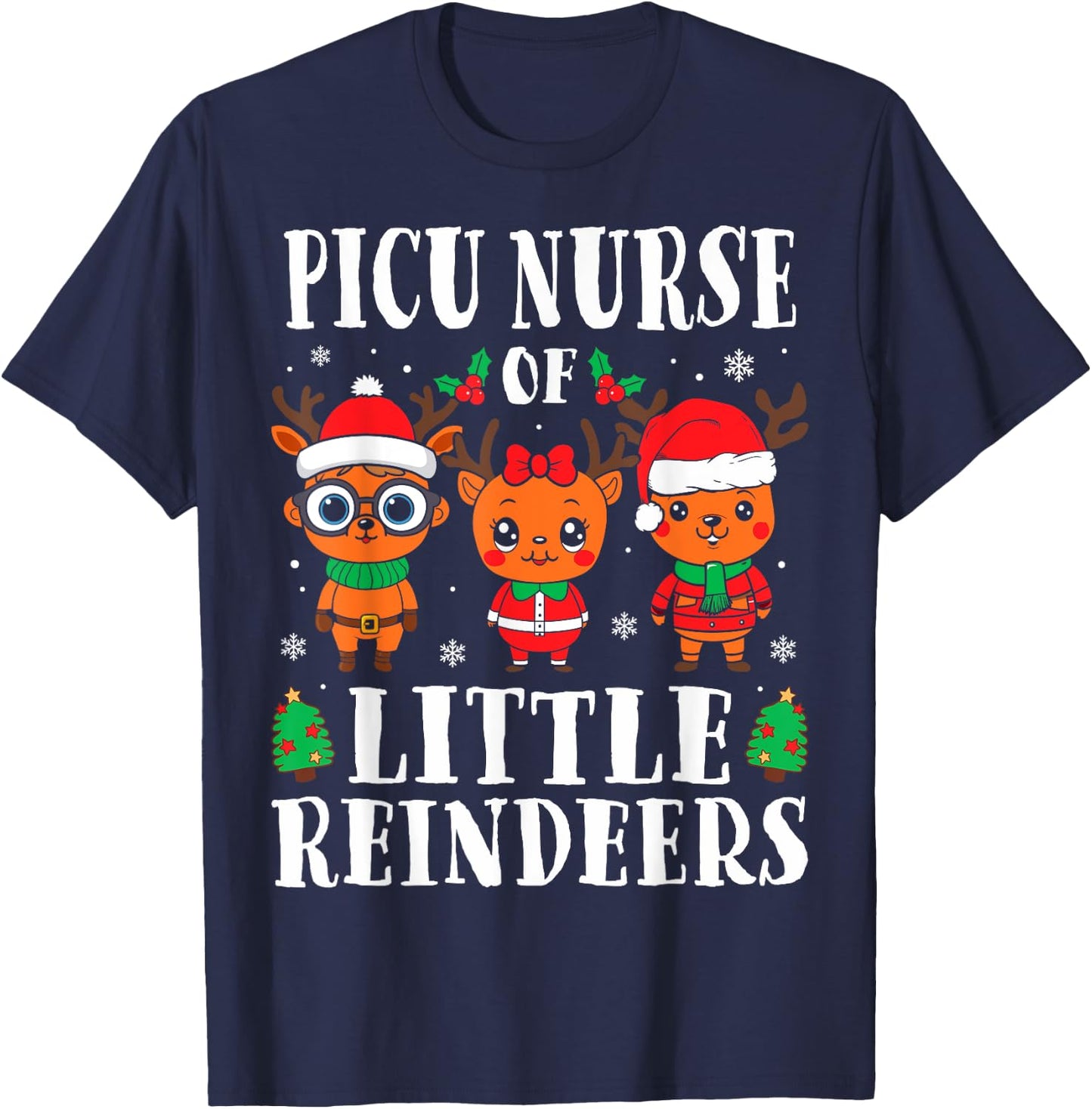 PICU Nurse of Smart Reindeers Pediatric Nurse Christmas T-Shirt - T-Shirt | Navy