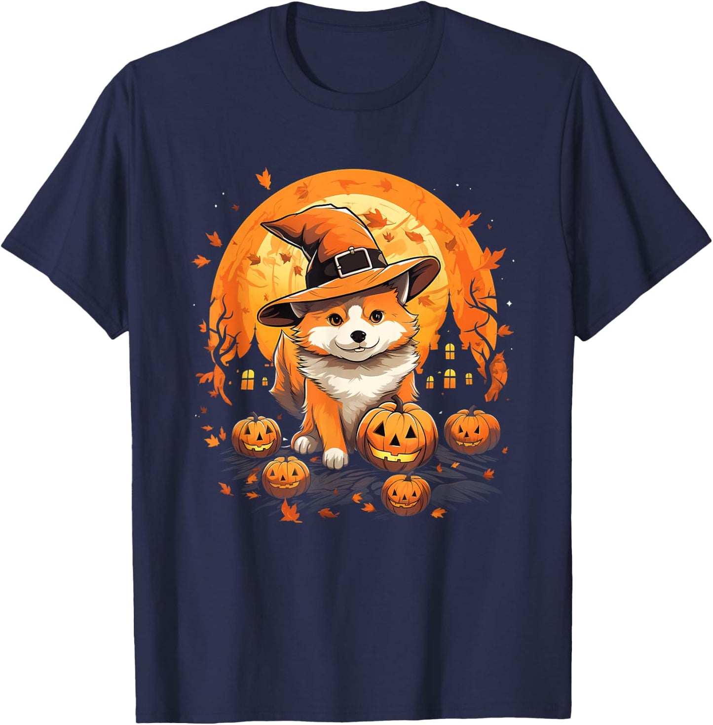 Spooky Jindo Dog Witch Halloween T-Shirt - T-Shirt | Navy