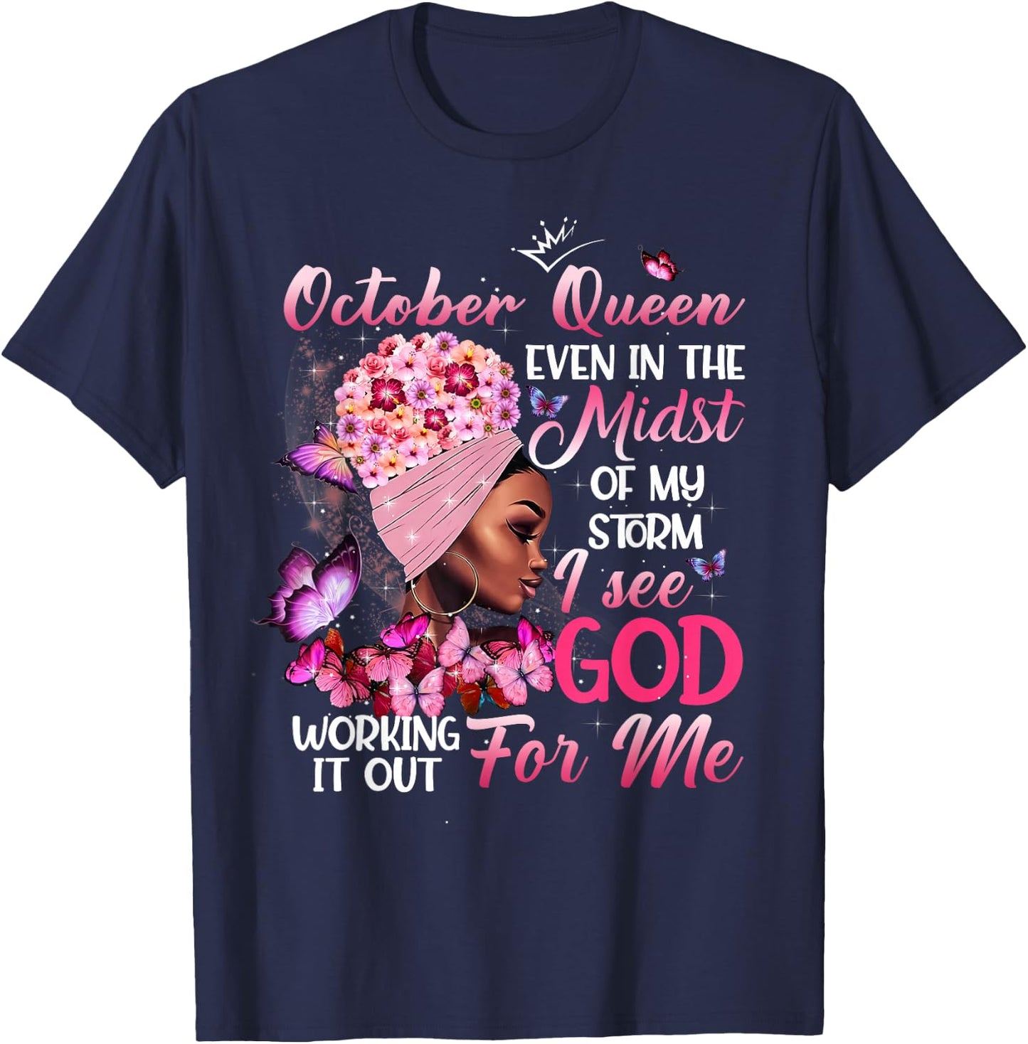 October Queen Melanin Girl Happy Birthday Black Queen T-Shirt - T-Shirt | Navy