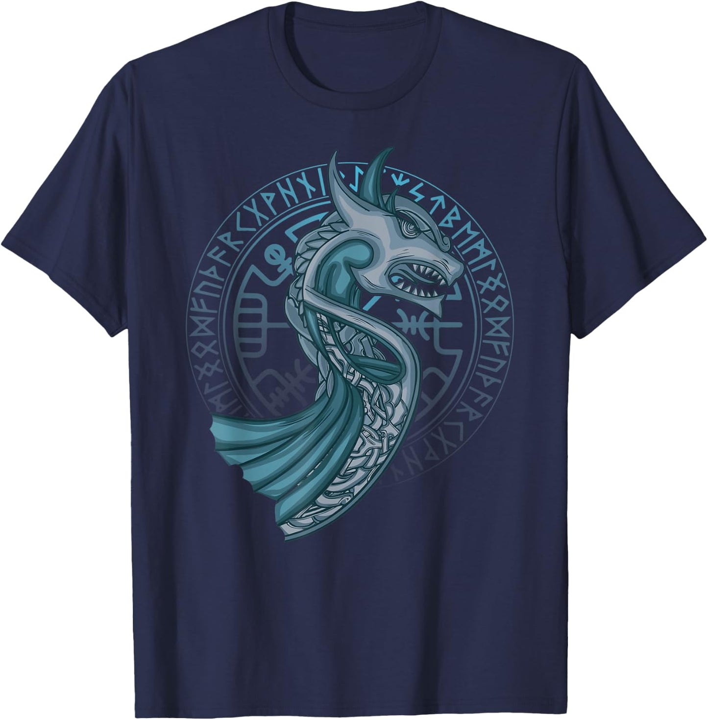 Dragon Boat Runes Circle Norse Compass Viking Fan T-Shirt - T-Shirt | Navy