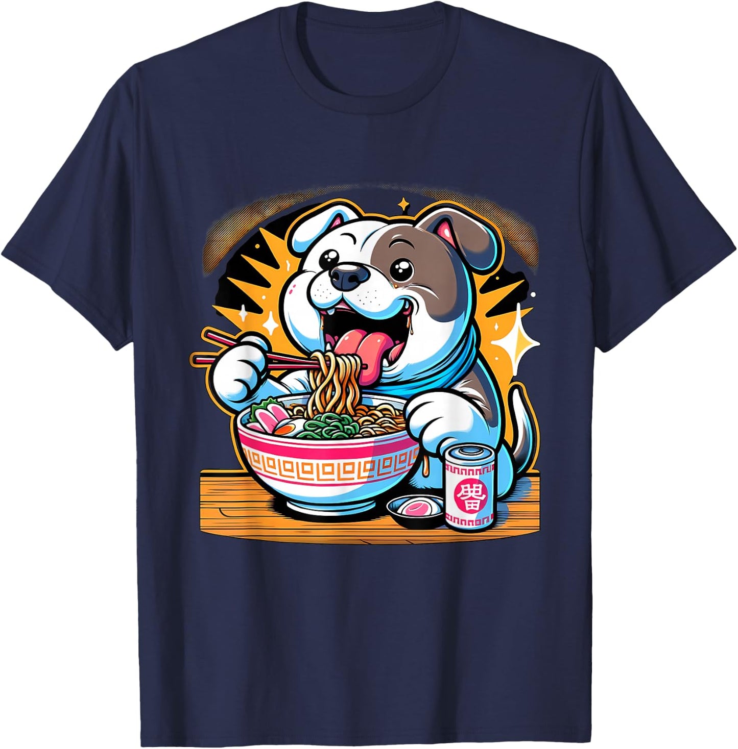 Kawaii Anime Pit Bull Dog Ramen T-Shirt - T-Shirt | Navy