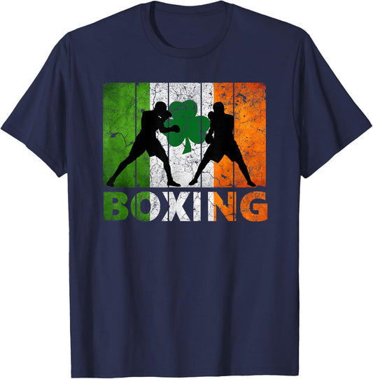 Vintage Irish boxing Ireland Flag Shamrock St Patrick's Day T-Shirt - T-Shirt | Navy