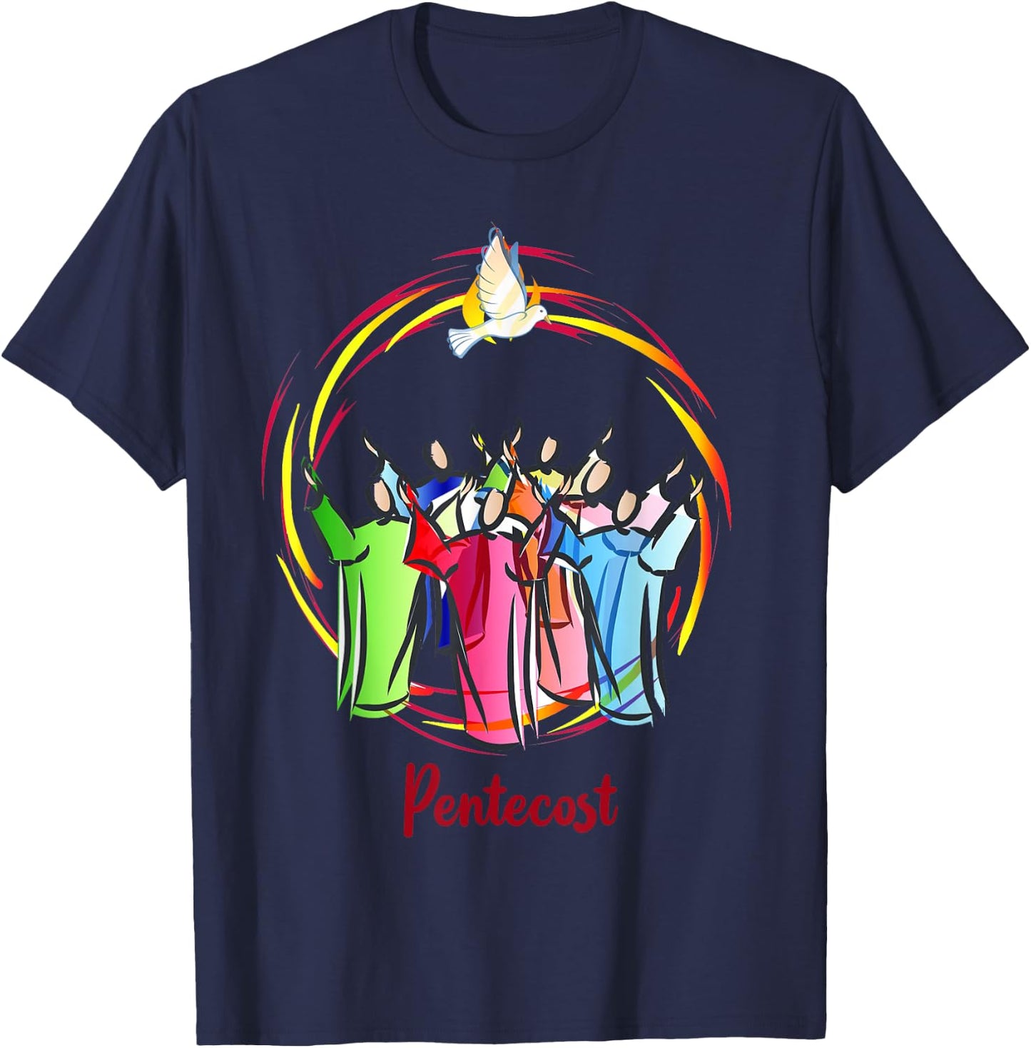 Pentecost Doves Tongues Fire Flame Holy Spirit Catholic T-Shirt - T-Shirt | Navy