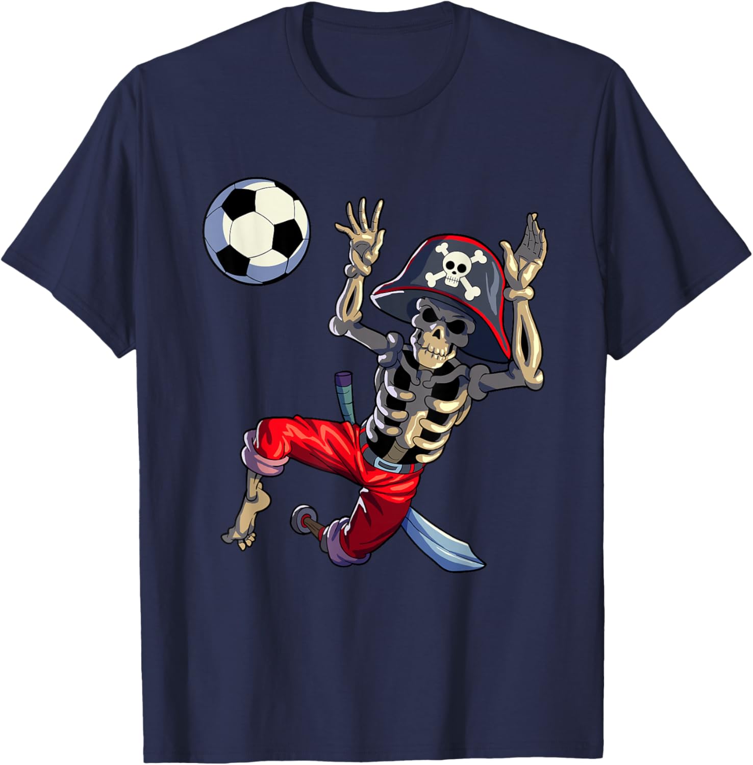 Soccer Skeleton Halloween Soccer Goalkeeper Pirate Halloween T-Shirt - T-Shirt | Navy