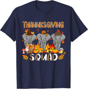 Thanksgiving Squad Leopard Three Fall Elephants Wearing Hat T-Shirt - T-Shirt | Navy