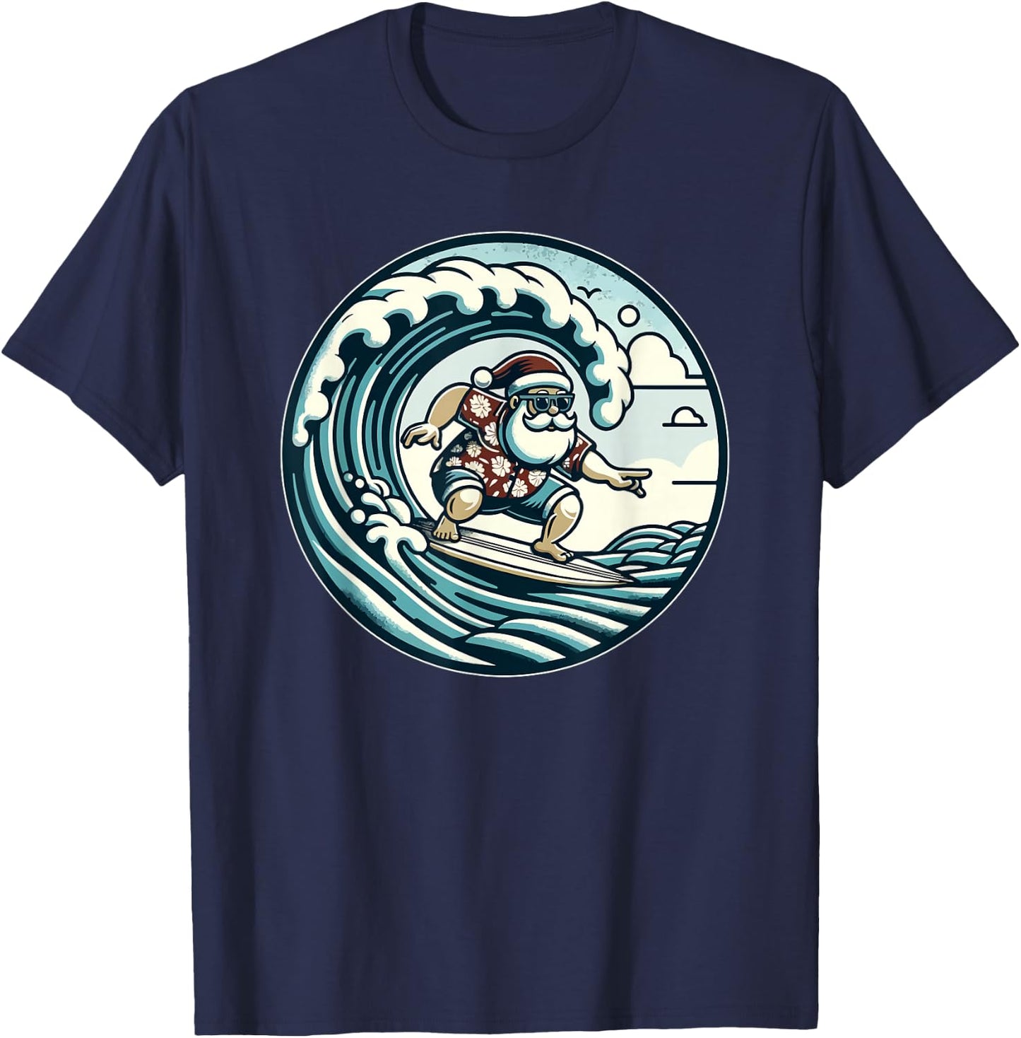 Santa Claus Hawaiian Surfing Christmas Aloha Tropical Xmas T-Shirt - T-Shirt | Navy