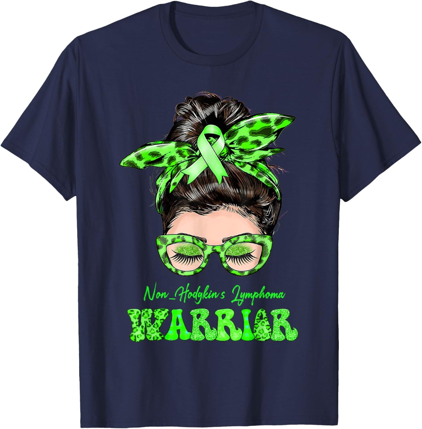 Non-Hodgkin's Lymphoma Warrior Messy Bun T-Shirt - T-Shirt | Navy