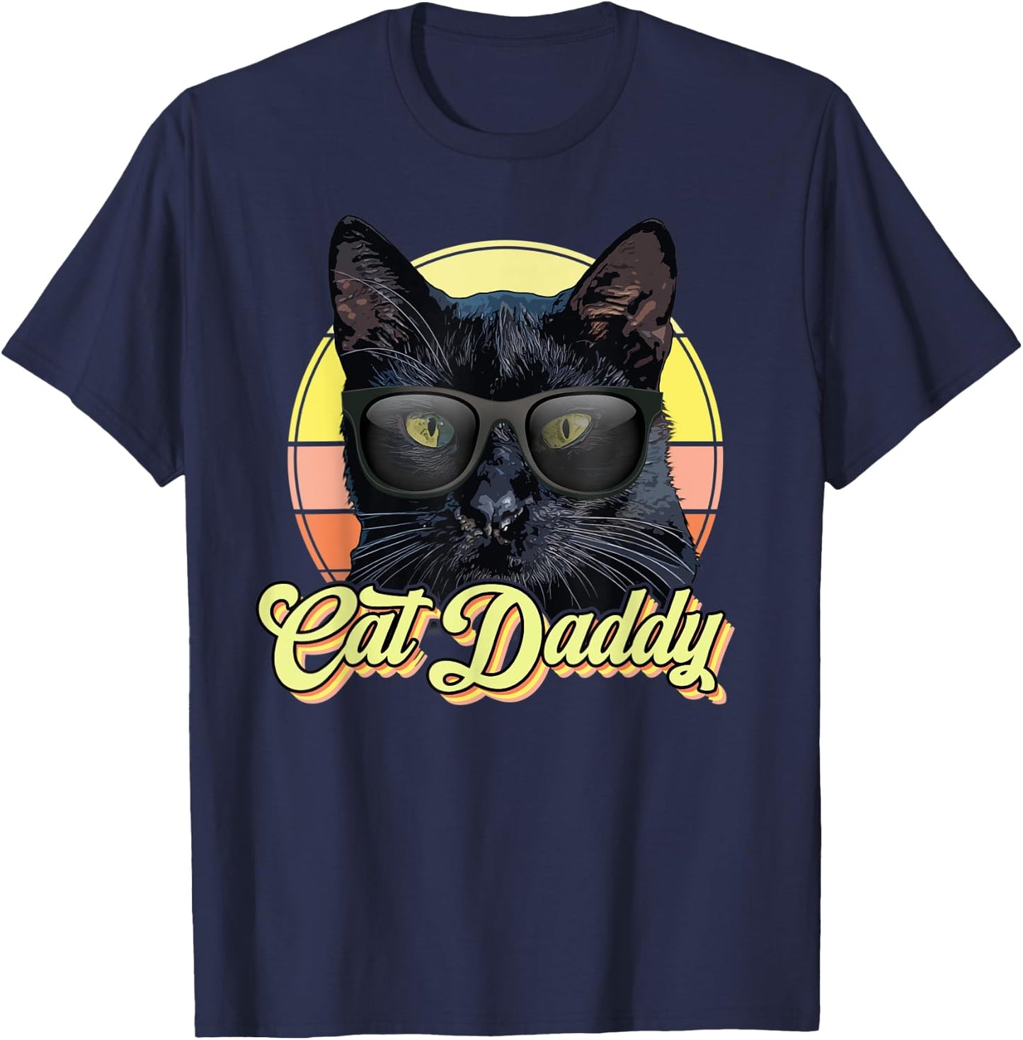 Cat Daddy Black Cat Vintage Eighties Style Cat Retro T-Shirt - T-Shirt | Navy