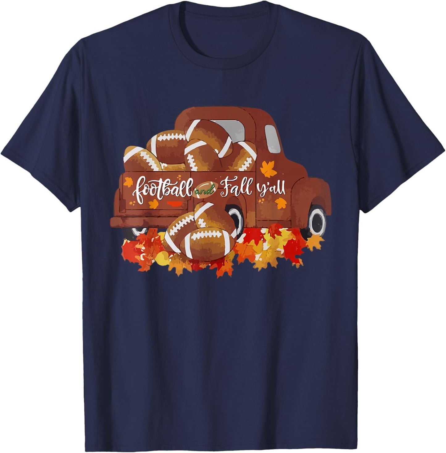 Football and Fall Y'all Vintage Fall Football Season funny T-Shirt - T-Shirt | Navy