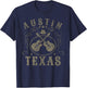 Austin Texas USA Travel - Adults & Kids - Black - Short Sleeve - - Vintage - Music - Vacation - Polyester 100% - Lightweight - Classic Fit - Detailed Fabric Composition T-Shirt - T-Shirt | Navy