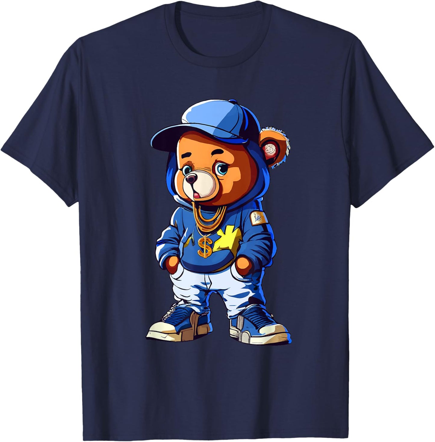 Cute Hip Hop Teddy Bear 90 hip hop clothing graffiti T-Shirt - T-Shirt | Navy