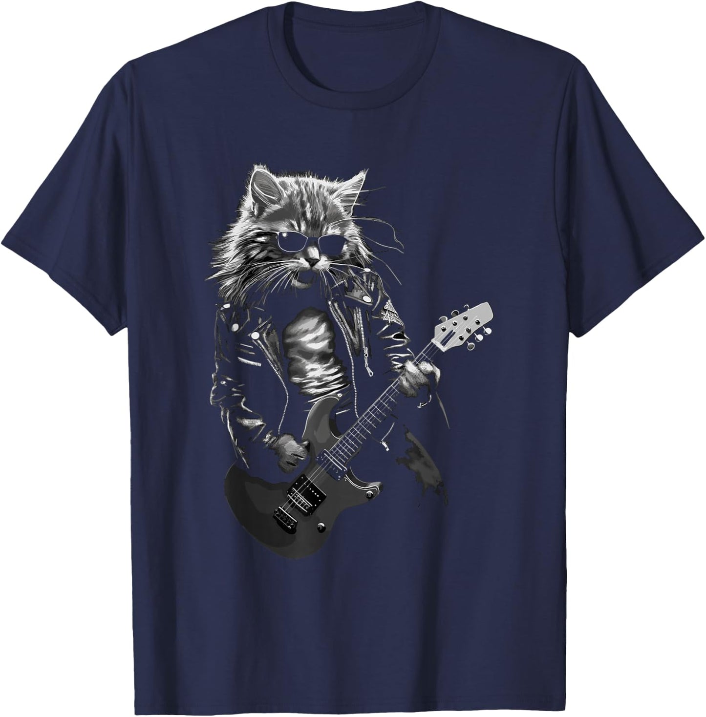Rock & Roll Music Concert Festival Cat Rock Guitar T-Shirt - T-Shirt | Navy