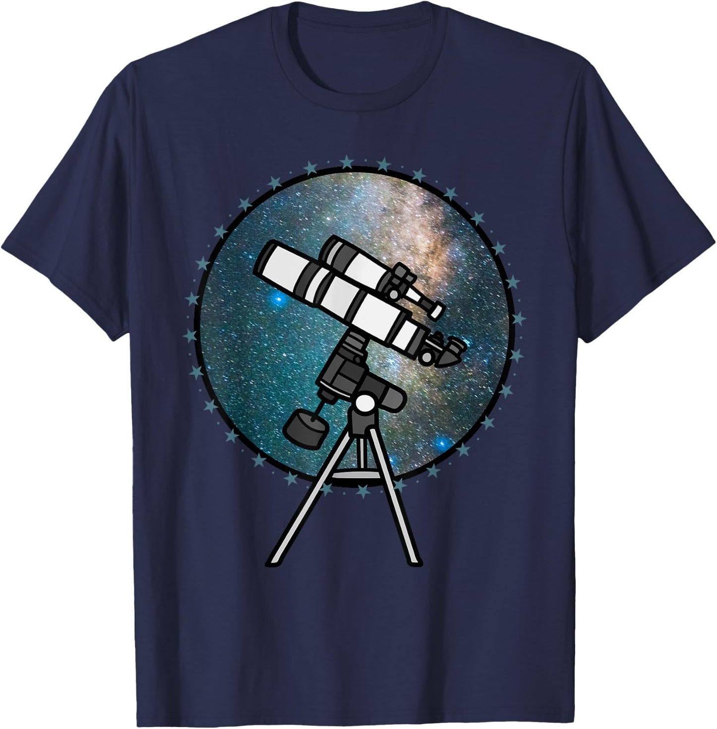 Astronomy Telescope Night Sky Observation Galaxy T-Shirt - T-Shirt | Navy