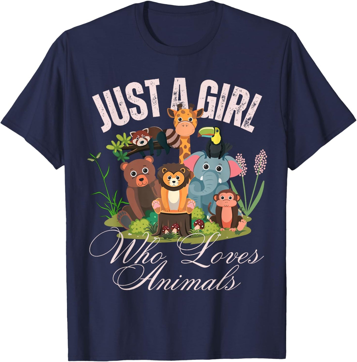 Just A Girl Who Loves Animals Lover kids Wild Zoo Animals T-Shirt - T-Shirt | Navy