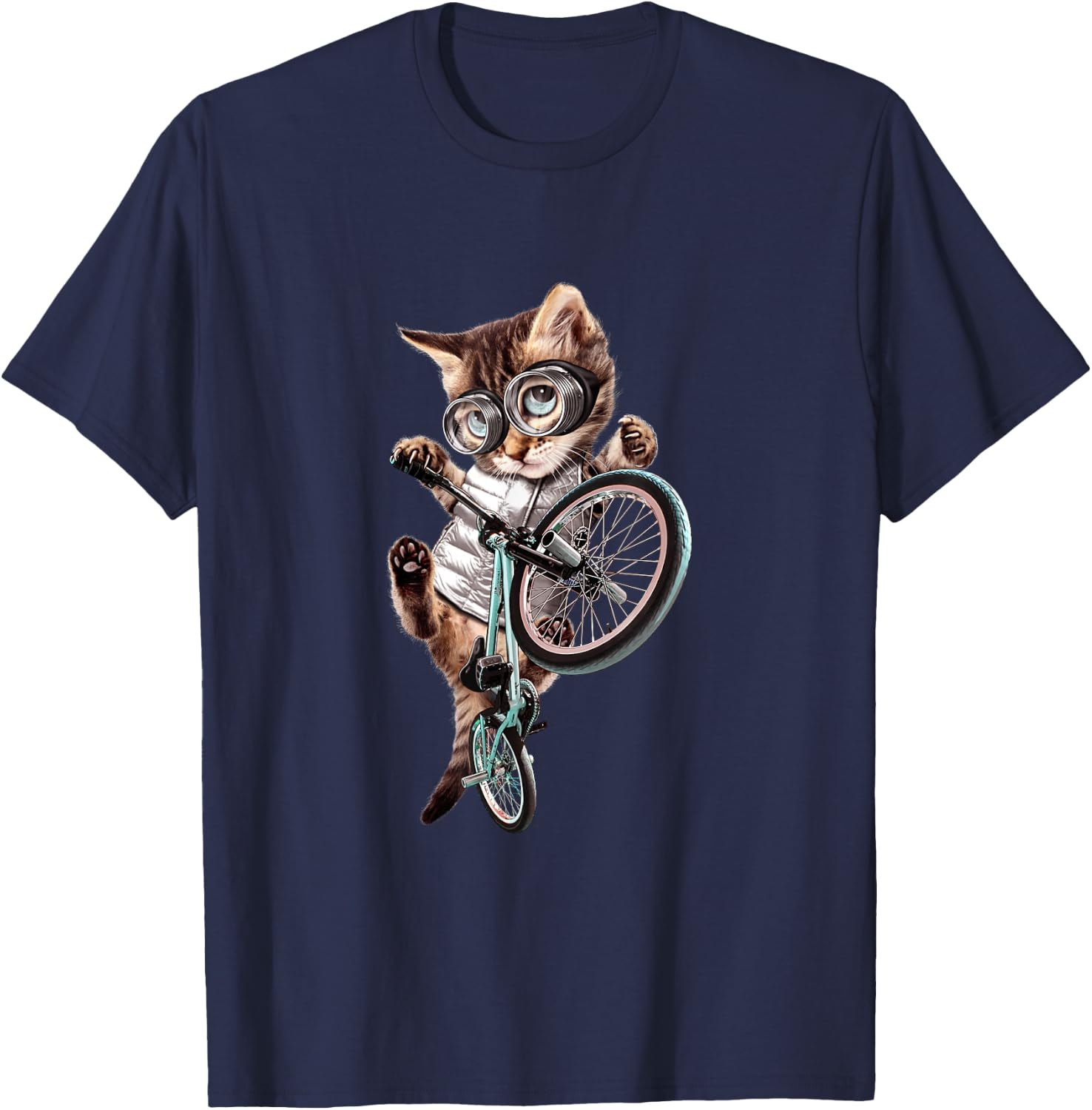 Cat riding BMX Bicycle T-Shirt - T-Shirt | Navy