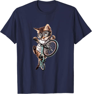 Cat riding BMX Bicycle T-Shirt - T-Shirt | Navy
