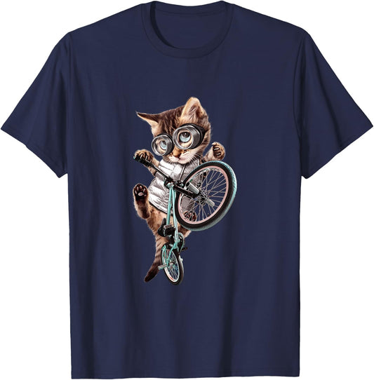 Cat riding BMX Bicycle T-Shirt - T-Shirt | Navy