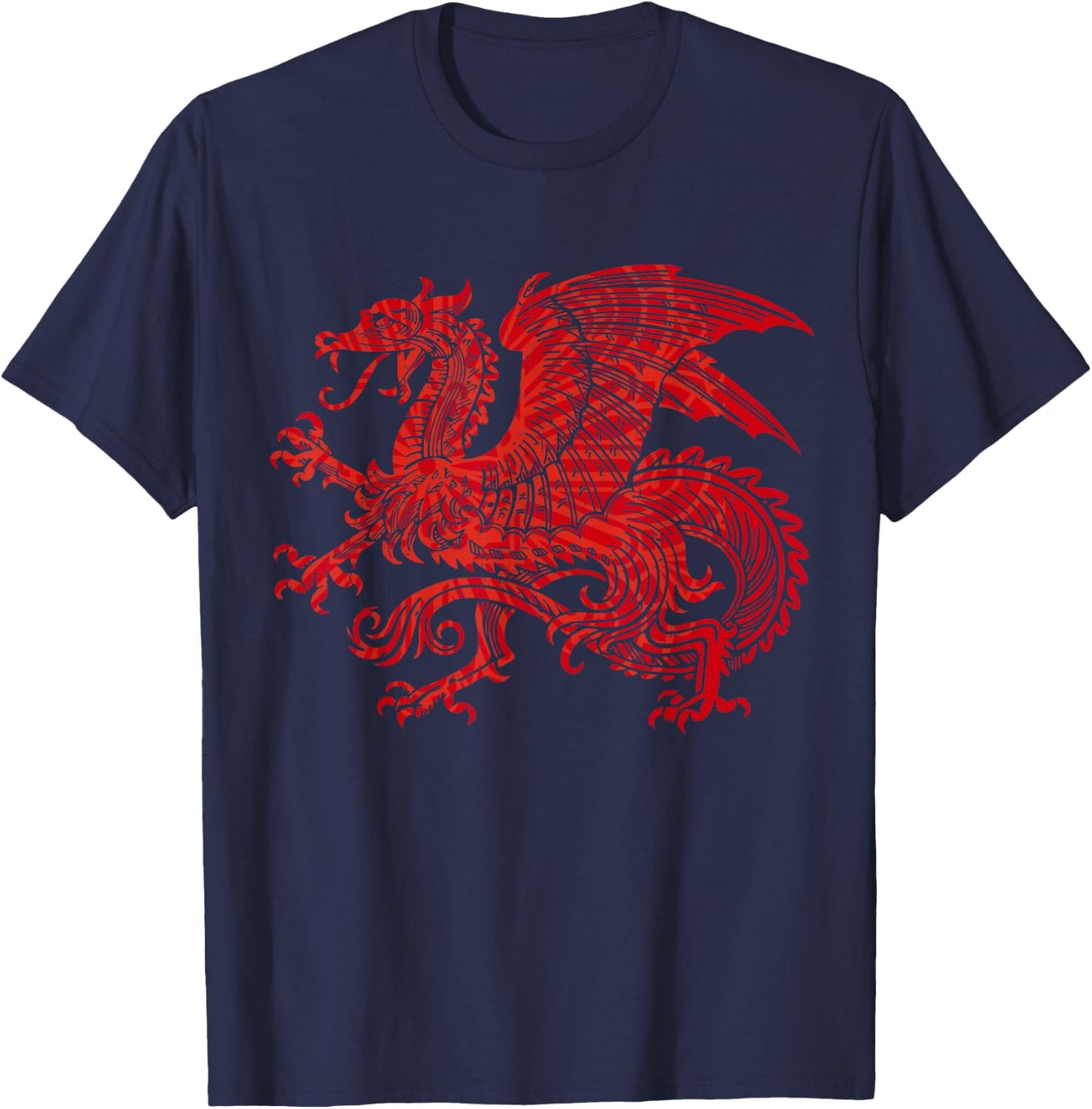 Red Fierce Dragon with Spiked Wings and Mandala Dragon Skin T-Shirt - T-Shirt | Navy