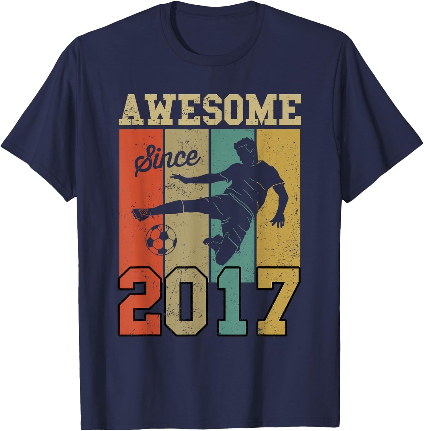 6th Birthday Shirts For Boys Soccer Awesome Since 2017 T-Shirt - T-Shirt | Navy