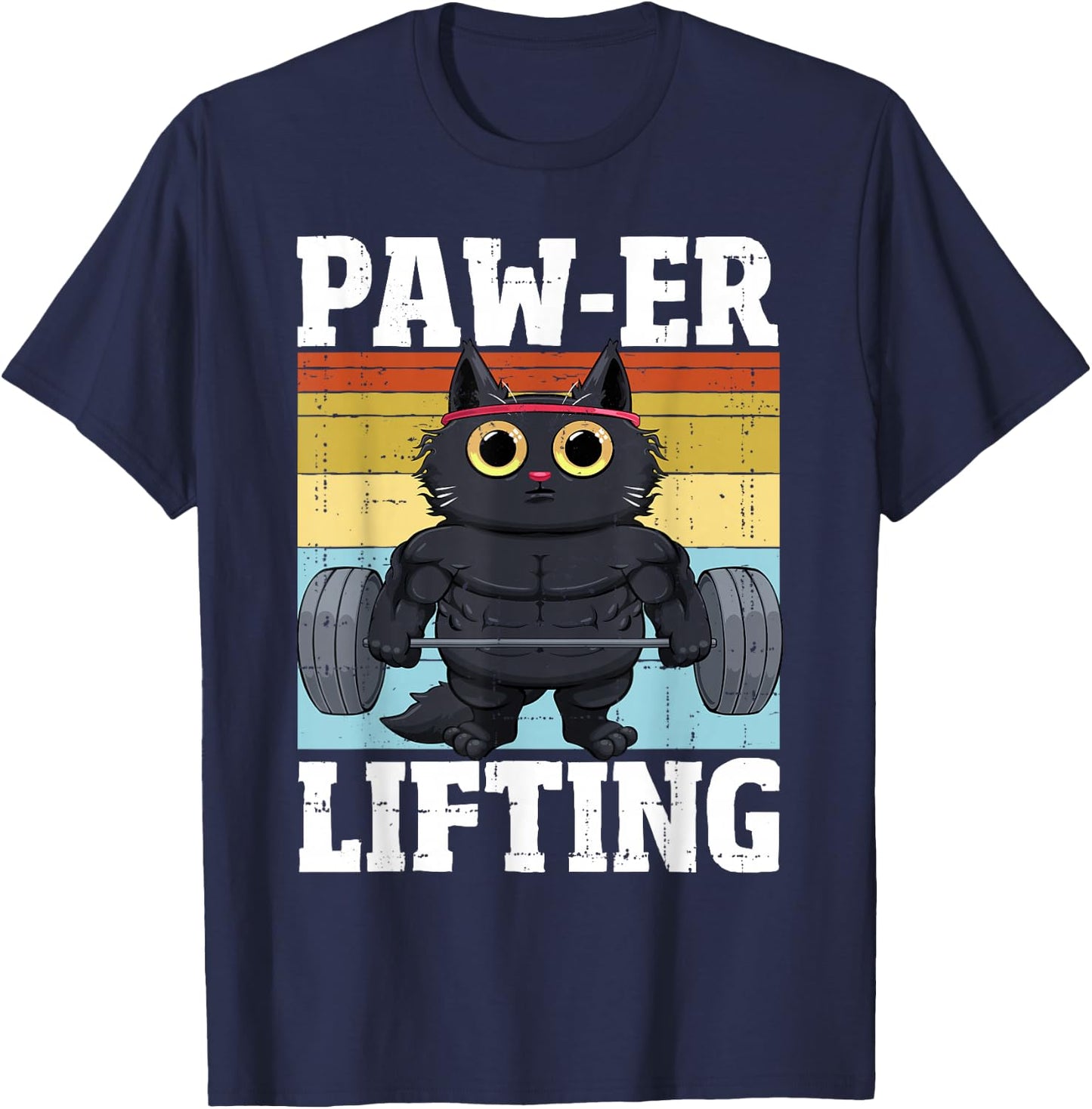 Power Lifting Paw Cat Gym Funny Workout Cat T-Shirt - T-Shirt | Navy