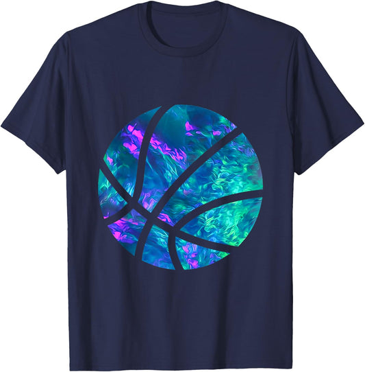 Cyan Blue Violet teal Basketball For Sports Lover Player T-Shirt - T-Shirt | Navy