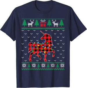 Unicorn Christmas Tree Lights Decoration Xmas Sweater Ugly T-Shirt - T-Shirt | Navy