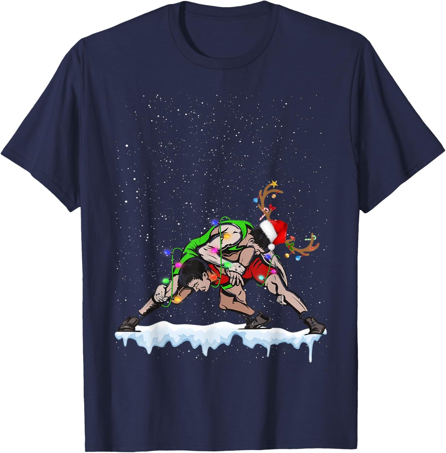 Christmas Wrestling Santa Hat Xmas Boys Men Sport T-Shirt - T-Shirt | Navy