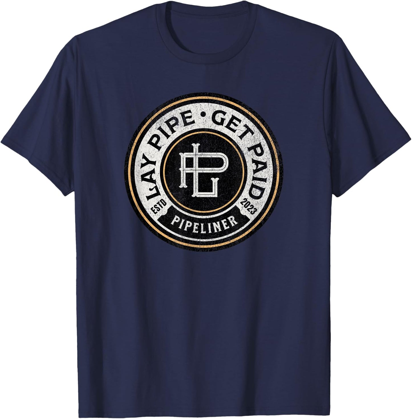 Pipeliner Men's Black Classic Fit Short Sleeve , Pipeline Worker , Small T-Shirt - T-Shirt | Navy