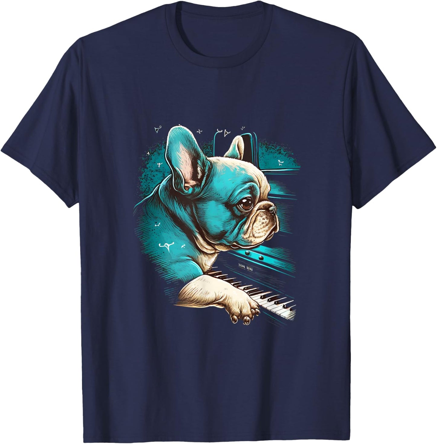 French Bulldog playing Piano | Funny Music Dog Classical Women T-Shirt - T-Shirt | Navy