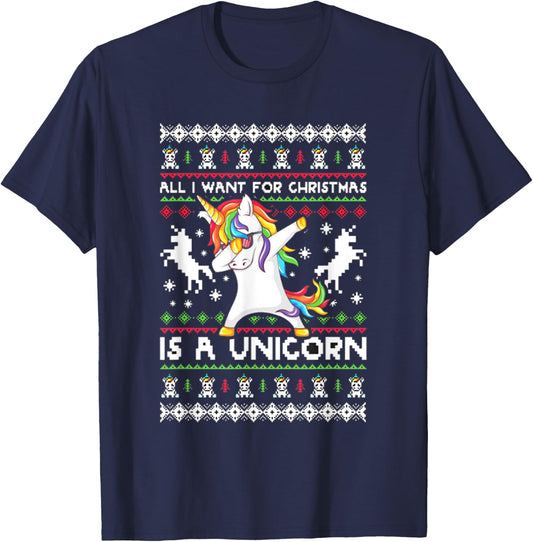 All I Want For Christmas Is A Unicorn T-Shirt - T-Shirt | Navy