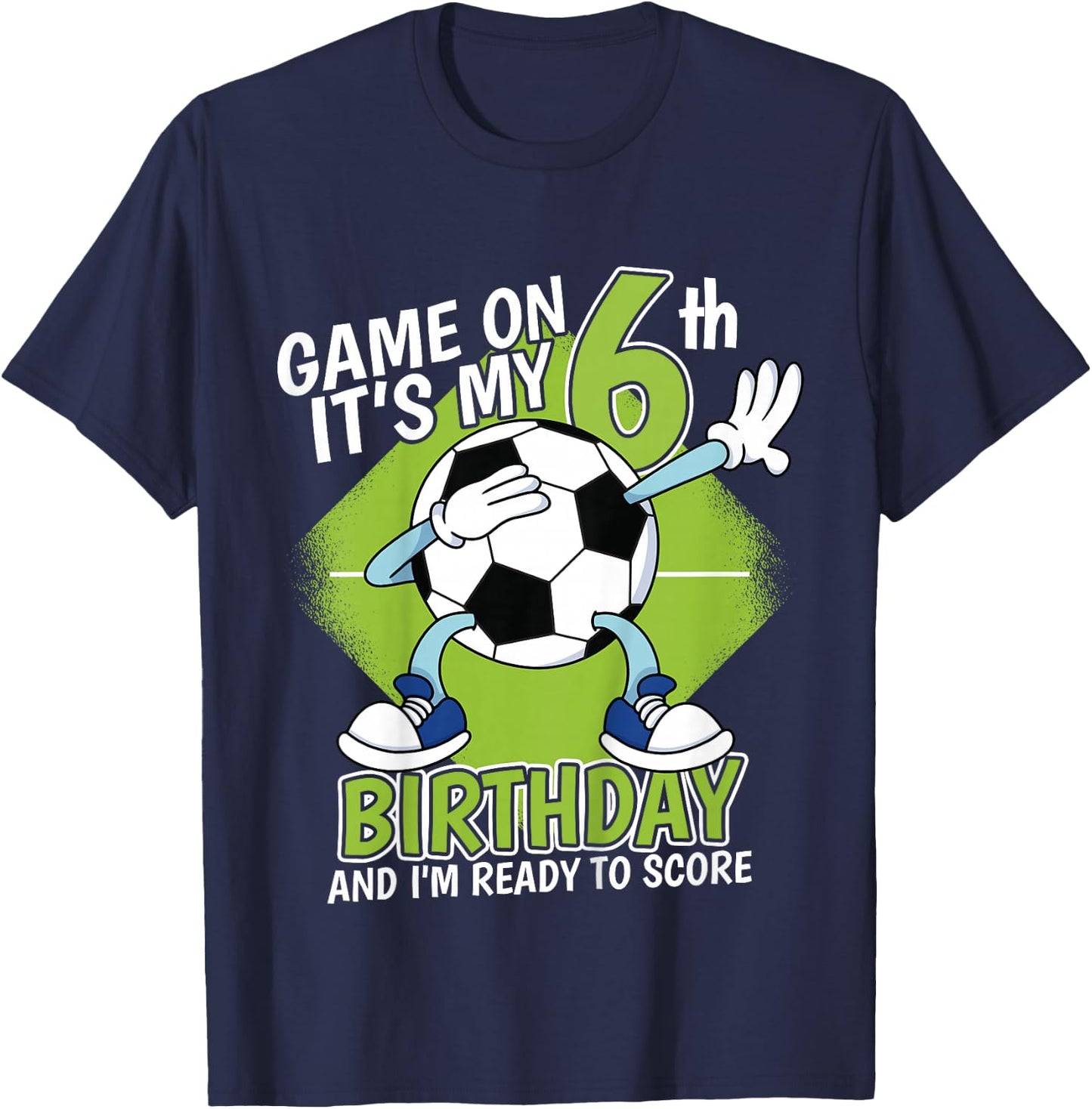 Kids 6 Year Old Soccer Player Boy Birthday 6th Bday Soccer Theme T-Shirt - T-Shirt | Navy
