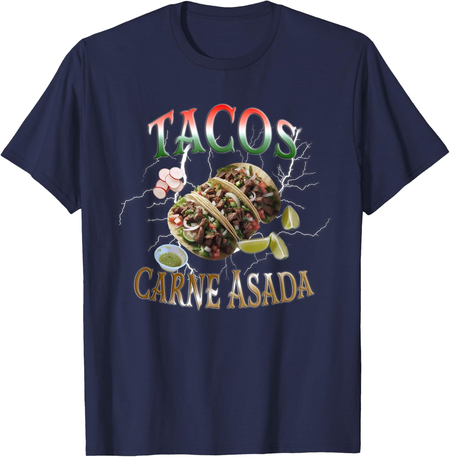 Tacos carne asada Vintage Bootleg Rap 90s T-Shirt - T-Shirt | Navy