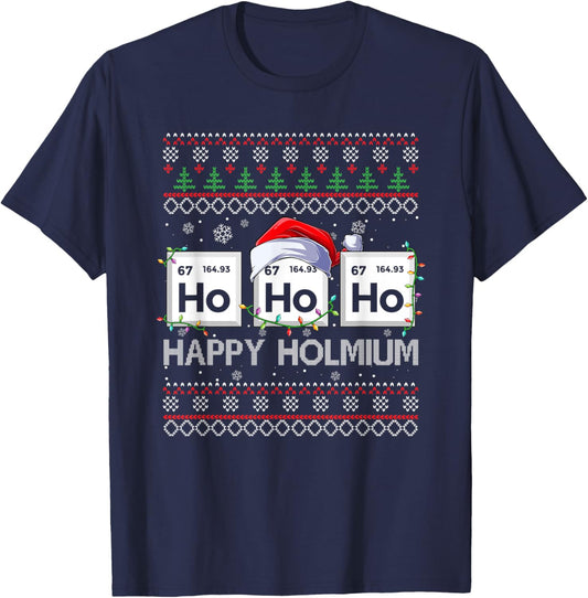 Ho Ho Ho Holmium Science Christmas Chemistry Teacher T-Shirt - T-Shirt | Navy