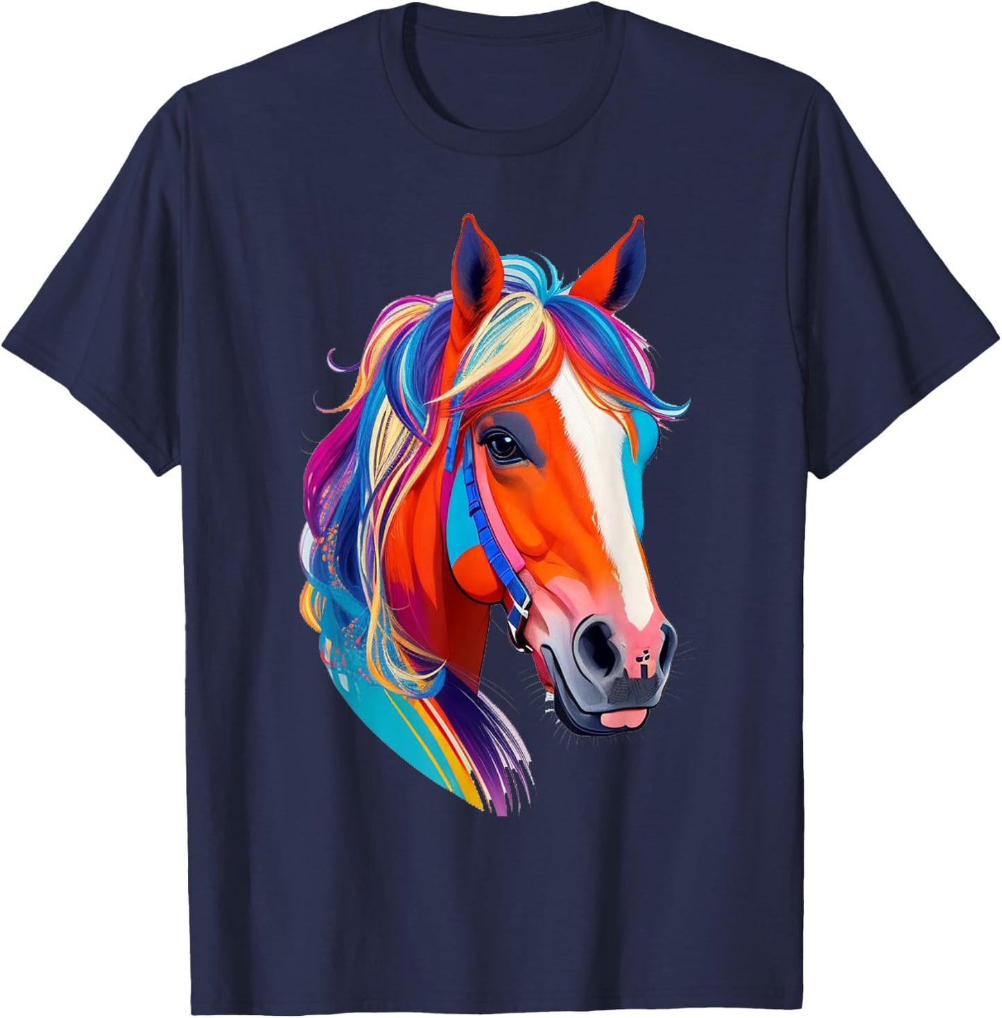 Colorful pop art Horse Lover Funny Cute Horses T-Shirt - T-Shirt | Navy