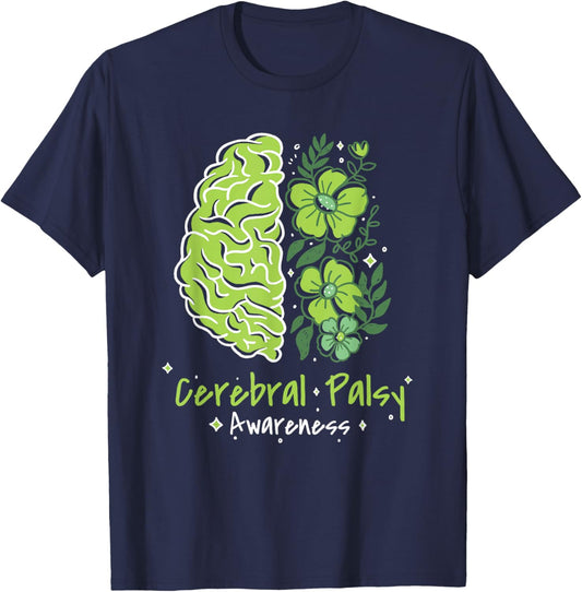 CP Brain Damage Cute Flowers Cerebral Palsy Awareness T-Shirt - T-Shirt | Navy