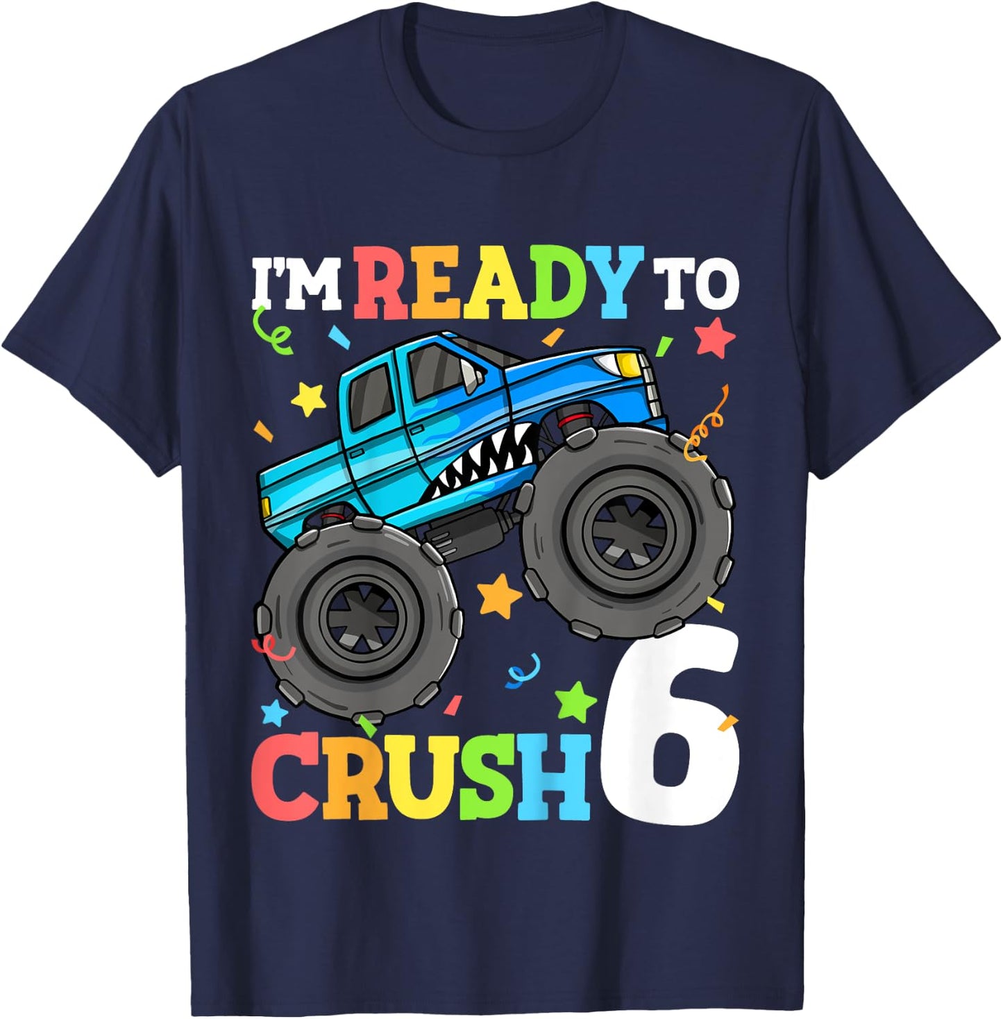 Kids Monster Truck Shark 6th Birthday Boy 6 Six Year Old T-Shirt - T-Shirt | Navy