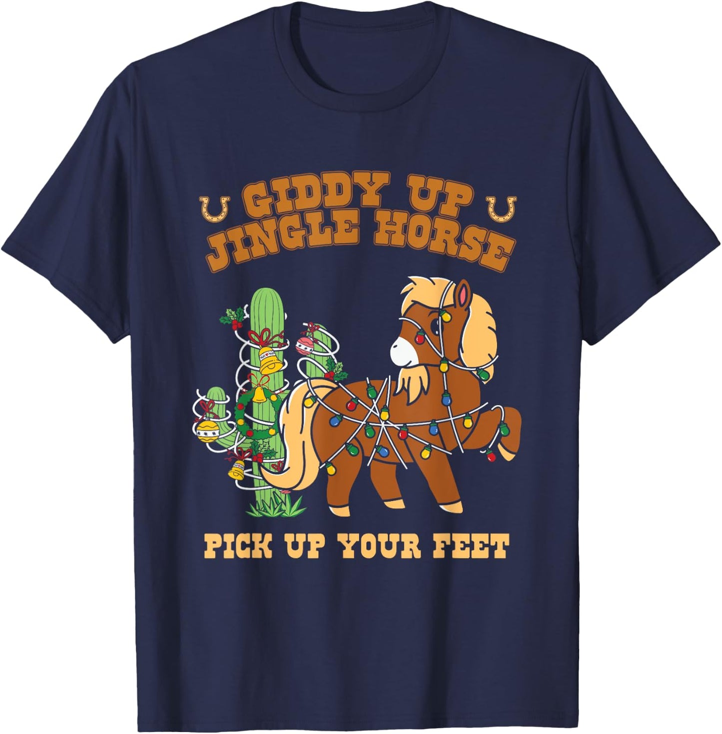 Western Cowboy Christmas Giddy Up Jingle Horse Merry Xmas T-Shirt - T-Shirt | Navy