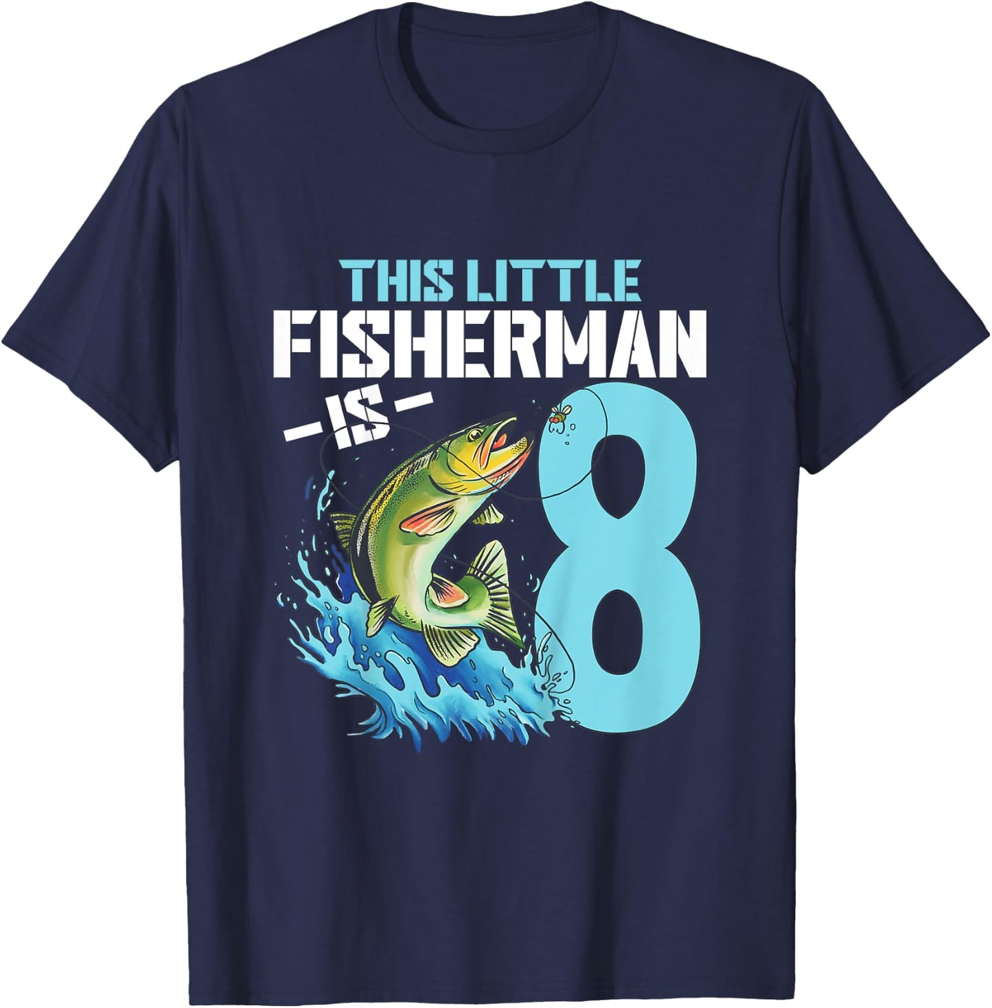 Kids Fishing Birthday Shirt 8 Year Old Boy Fisher 8th Bday Kids T-Shirt - T-Shirt | Navy