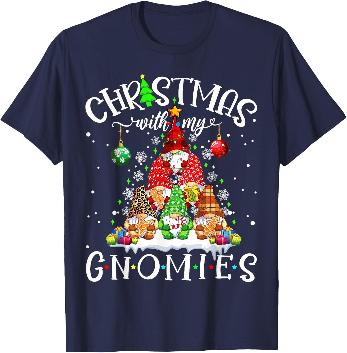 Christmas With My Gnomies Xmas Pajama Pine Tree Gnome Garden T-Shirt - T-Shirt | Navy