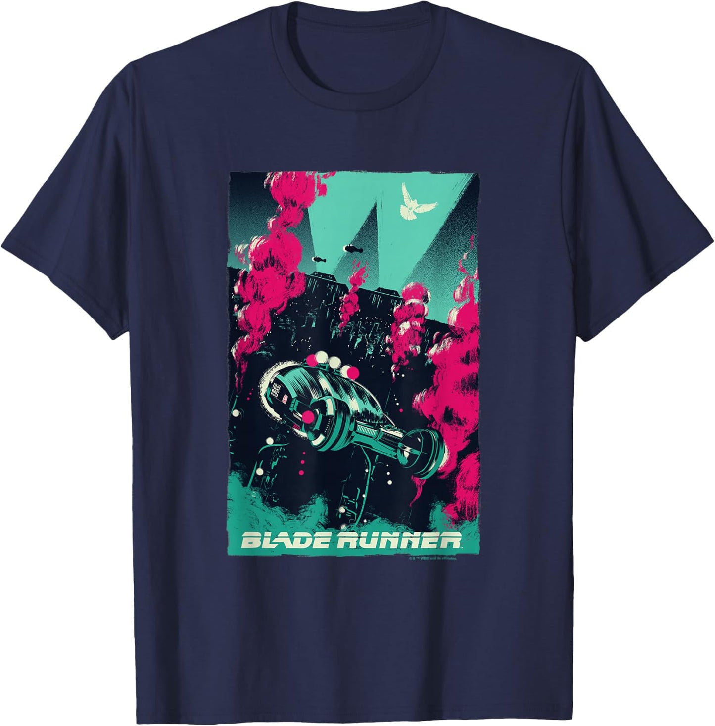 WB100 Blade Runner Red & Blue Vintage Comic Movie Poster T-Shirt - T-Shirt | Navy
