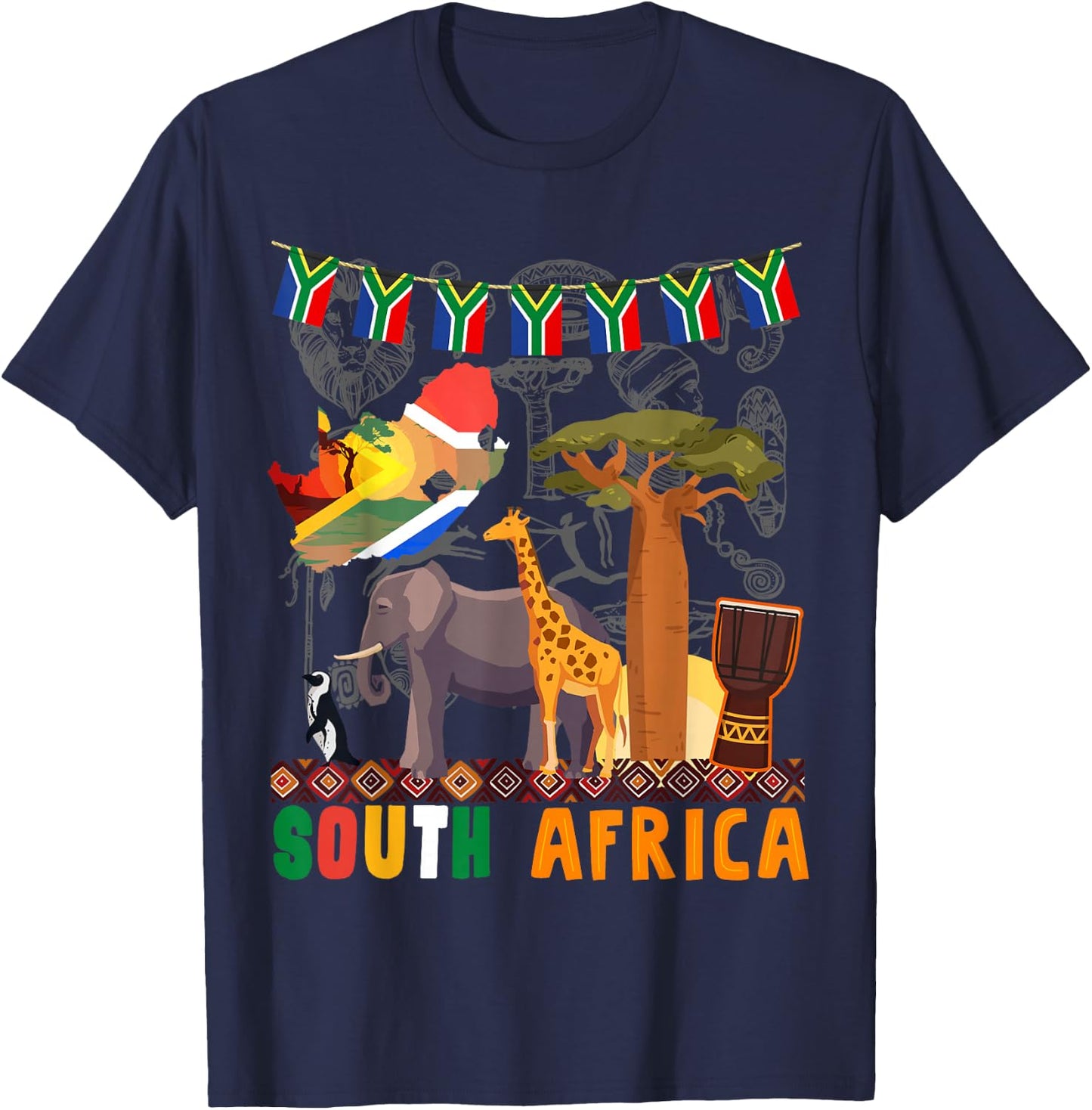 South Africa Ideas Kids With Elephant & South African Flag T-Shirt - T-Shirt | Navy