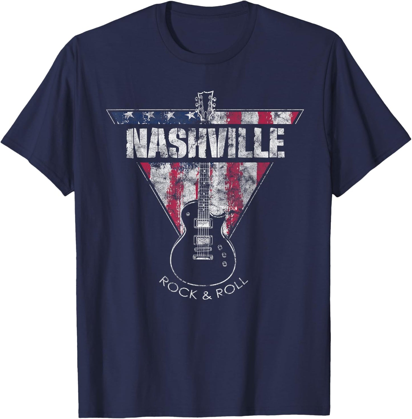 Nashville Souvenir Vintage American Flag Guitar Player T-Shirt - T-Shirt | Navy